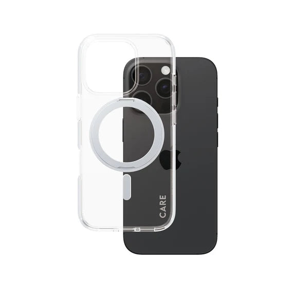CARE™ by PanzerGlass® Case Transparent w. Silver Kickstand & MagSafe iPhone 16 Pro