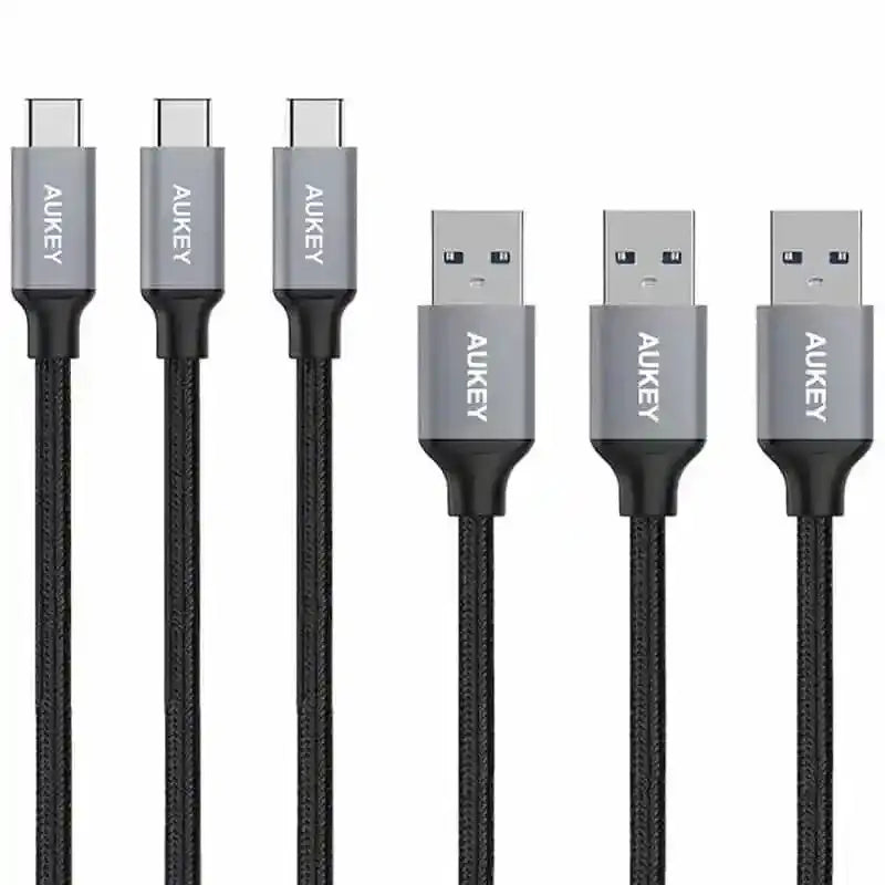 Aukey 3-Pack Braided Nylon USB 3.0 to USB-C Cables (1m / 3.3ft) - Black - GulfStore.com