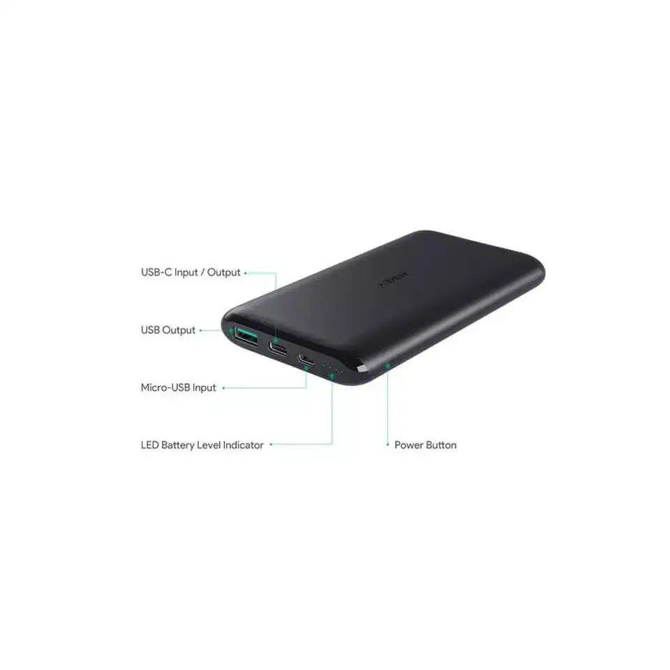 Aukey, Power Bank 10000mAh , USB-C , Black - GulfStore.com