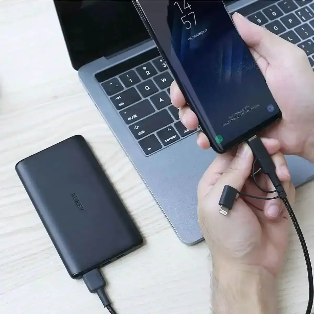 Aukey 3-in-1 USB Cable (1.2m / 3.95ft) - Black - GulfStore.com