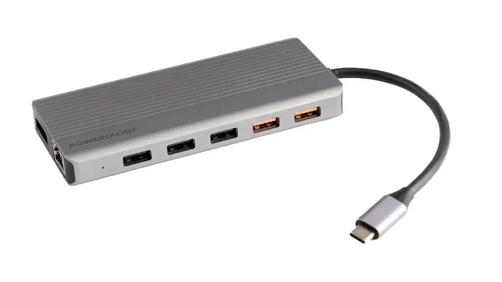 Powerology 12in1 USB-C Hub HDMI Type-C 100W PD Ethernet VGA USB SD MicroSD 3.5AUX - Dark - GulfStore.com