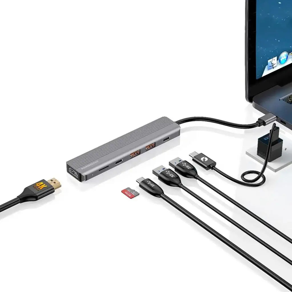 Powerology 6-in-1 Slim 4K HDMI USB-C Hub - GulfStore.com