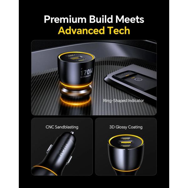 AOHI SUPERAUTO PD GAN 170W Fast Car Charger (2USB-C & 1USB-A)
