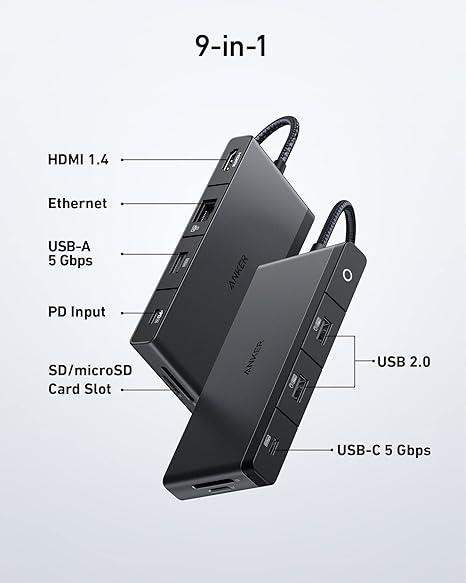 A8373 Anker 552 USB-C Hub (9-in-1, 4K HDMI) -Black - GulfStore.com