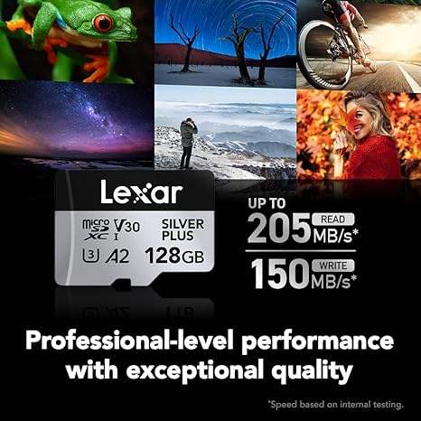 128GB Lexar® Professional SILVER PLUS microSDXC™ UHS-I cards, up to 205MB/s read 150MB/s write C10 V30 U3 - GulfStore.com