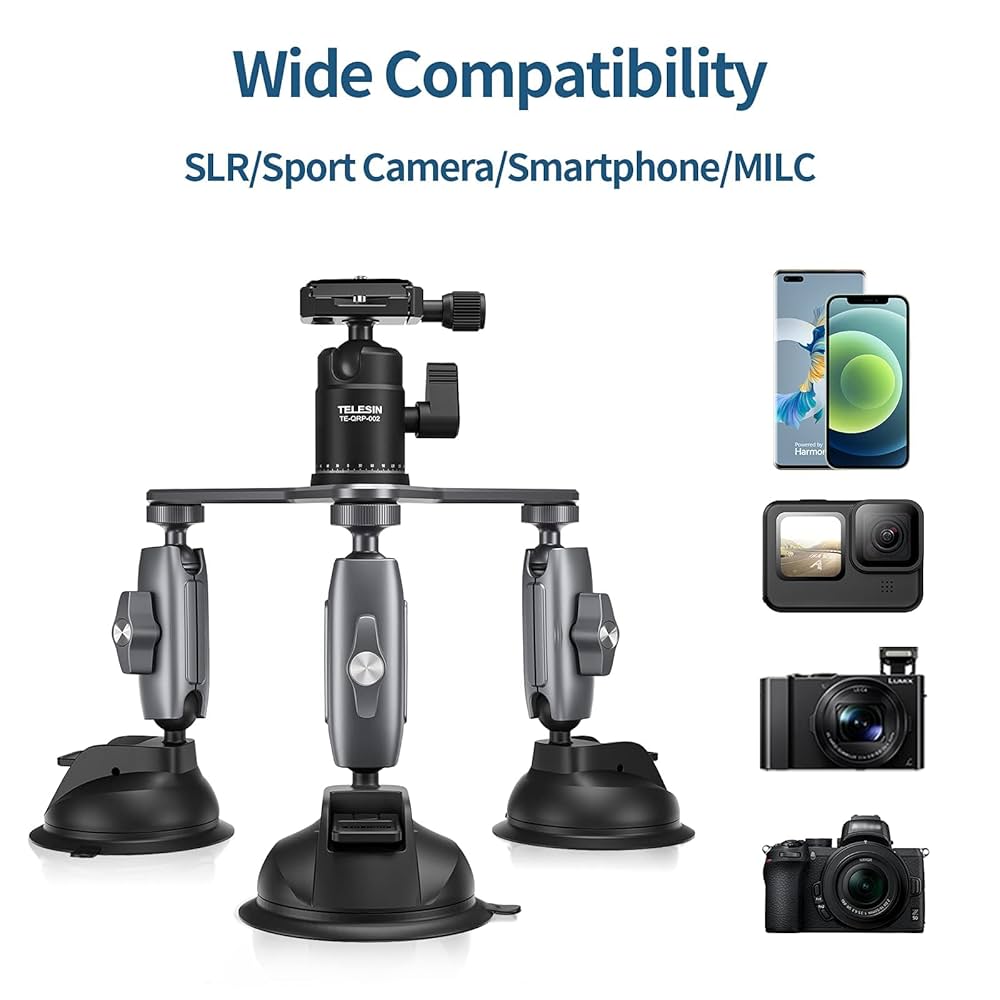 2201088 | TE-TSB-001 | TELESIN Triple Suction cup Mount for cameras