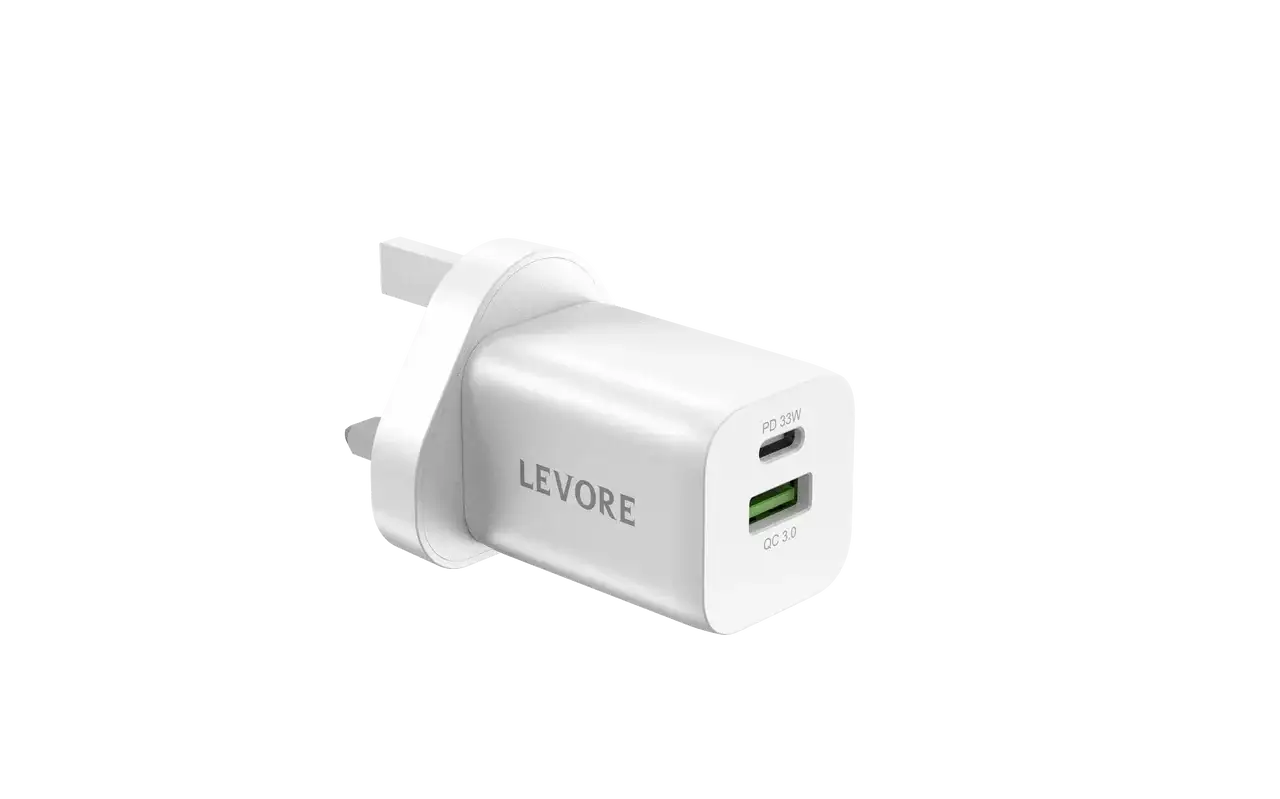 Levore Wall Charger 33W 1XUSB-C PD and 1XUSB-A QC3 Port - White - LGW121-WH - GulfStore.com