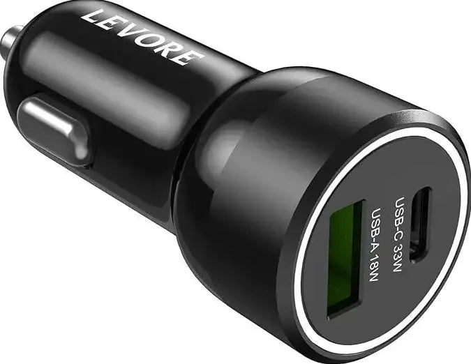 Levore Car Charger 51W 1XUSB-C PD and 1XUSB-A QC3 Port - Black - LGC121-BK - GulfStore.com