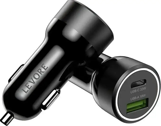 Levore Car Charger 51W 1XUSB-C PD and 1XUSB-A QC3 Port - Black - LGC121-BK - GulfStore.com