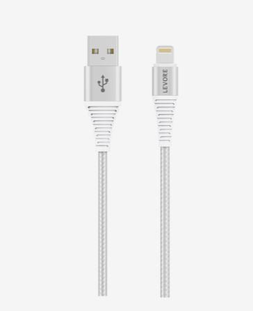 Levore USB-A to Lightning Nylon Cable, MFI Certified, 1.0M - White - LCS121-WH