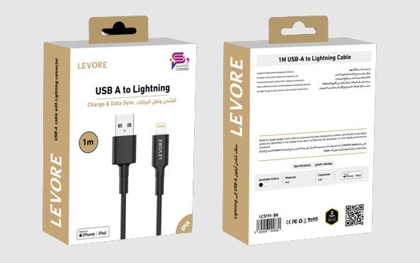 Levore - USB-A to Lightning Cable, MFI Certified, 1.0M - Black - LCS111-BK