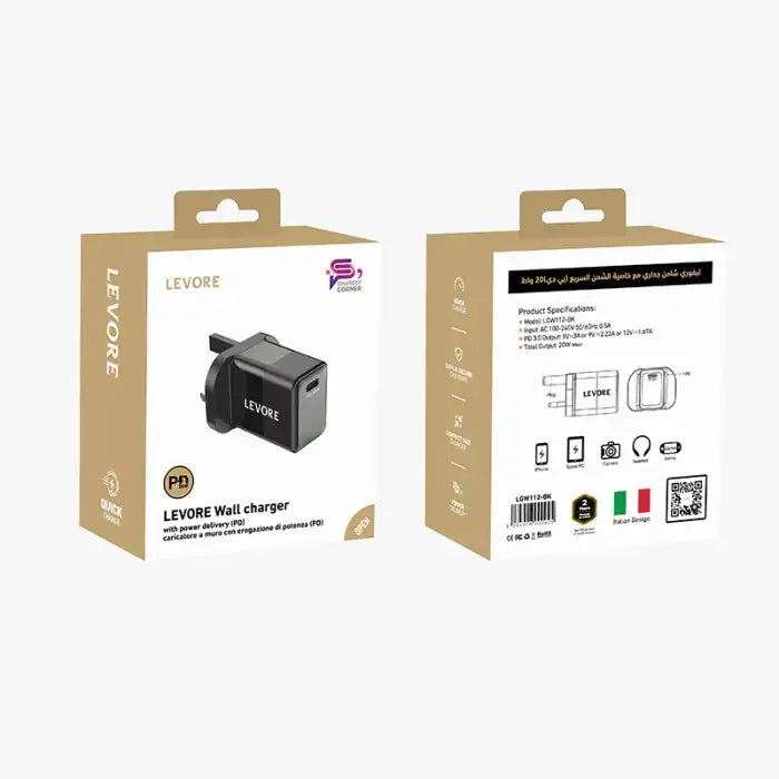 Levore Wall Charger 20W 1XUSB-C Power Delivery Fast Charging Adapter - Black - LGW112-BK - GulfStore.com
