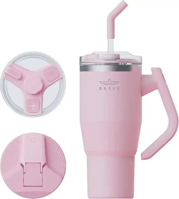 18009, BT-02PK , Brave Temp Guard Vacuum Insulated Travel Mug – 180° Rotating Handle, 24H Cold & 12H Hot Retention, Leak-Proof Lids, 950ml - Pink - GulfStore.com