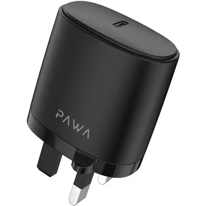 Pawa Single PD Wall Charger 20W UK with Type-C to Type-C Cable PW-PDUKCC-BK - Black - GulfStore.com