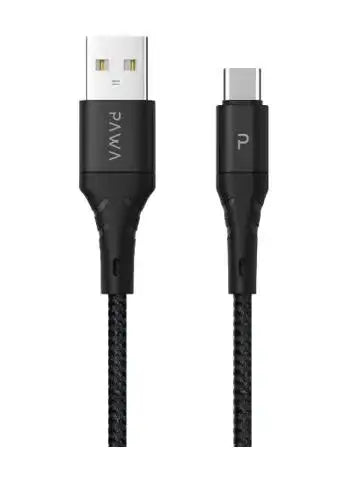 Pawa-PW-12BDATOC-BK,Data Cable Braided 1.2 Meter USB A To Type-CBlack - GulfStore.com