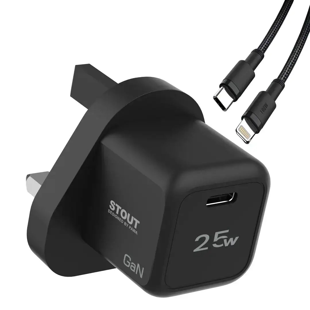 Pawa stout 25 GaN travel charger 25w TYPE C TO LIGHTNING PW-GN25UKTL-BK - GulfStore.com