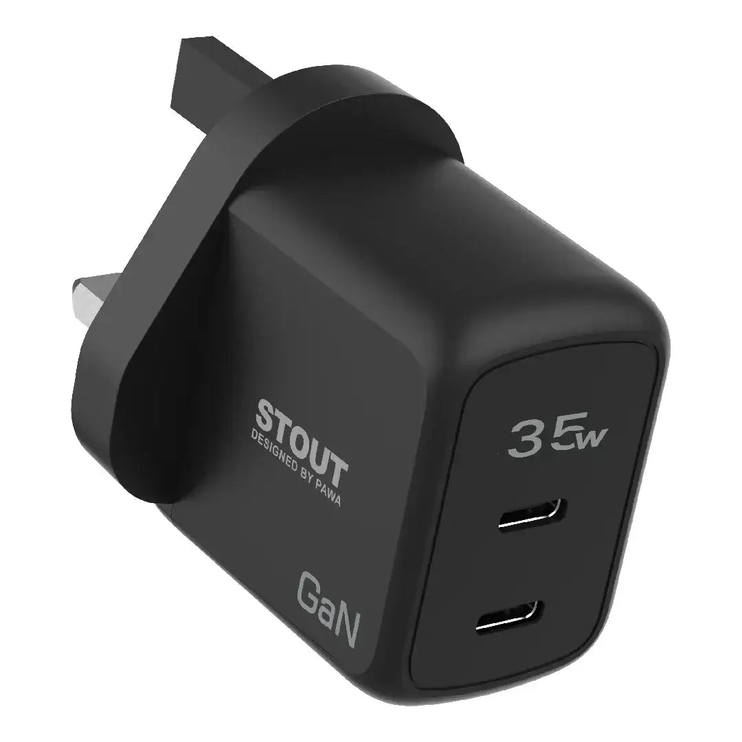 Pawa Stout Gan Travel Charger with Dual PD Port 35W-Black PW-GN35UK-BK - GulfStore.com