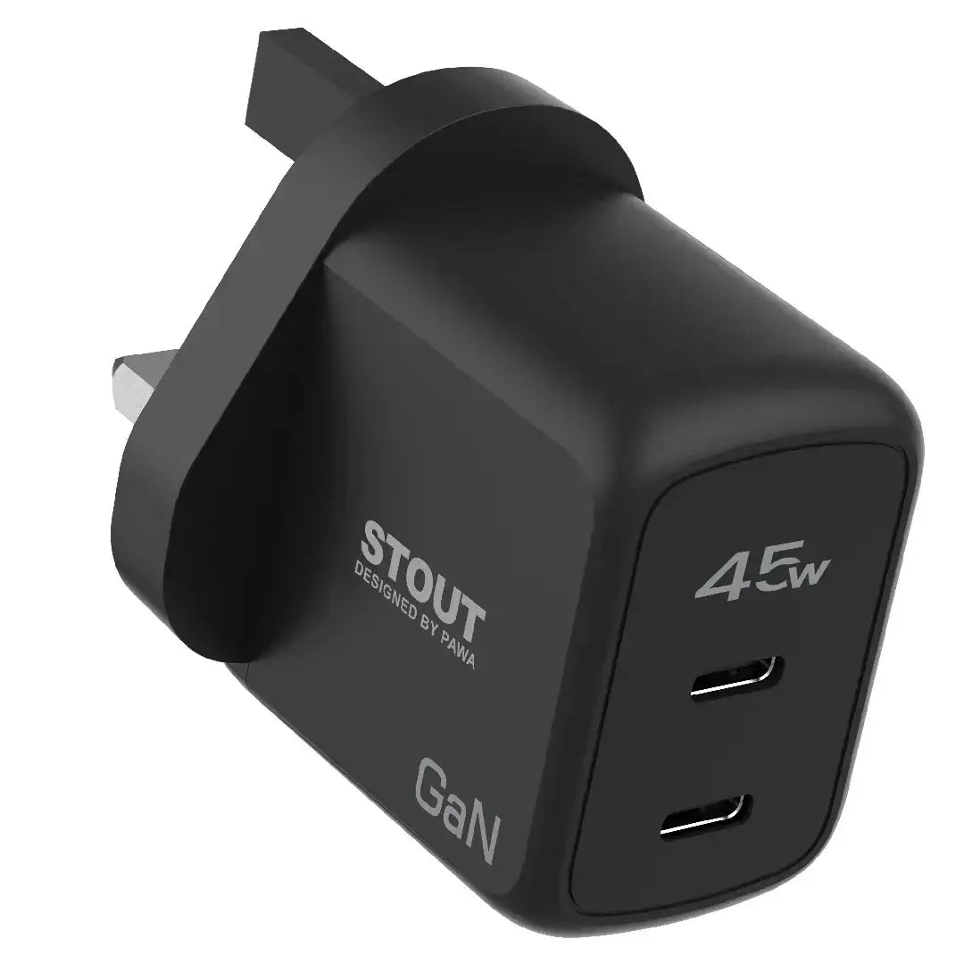 Pawa Stout Gan Travel Charger With Dual PD Port 45W-Black PW-GN45UK-BK - GulfStore.com