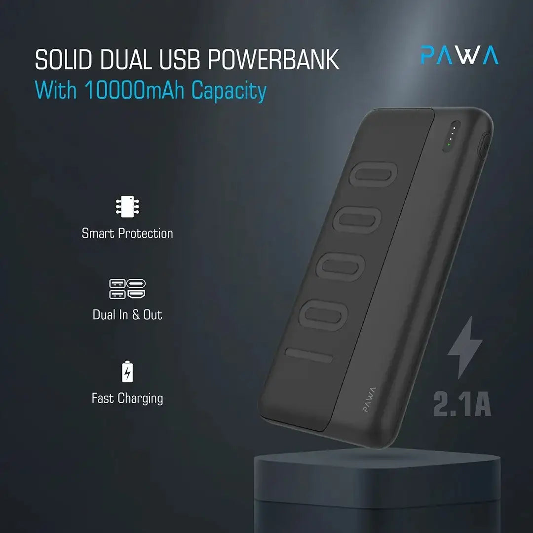 PAWA Dual USB Solid Powerbank (10000 mAh) - Black - GulfStore.com