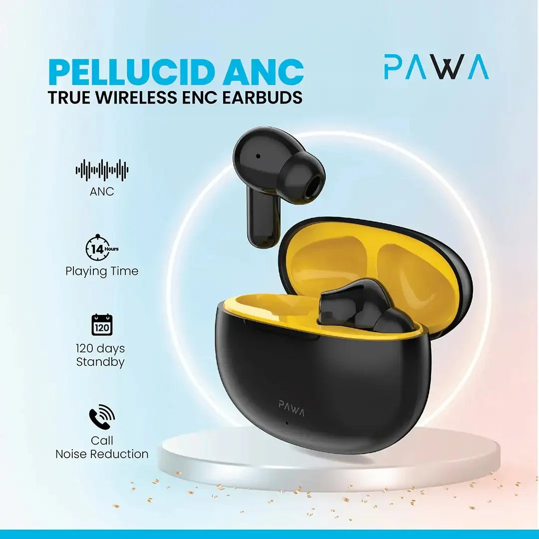 Pawa Pellucid ANC True Wireless Earbuds - Black/Yellow - GulfStore.com