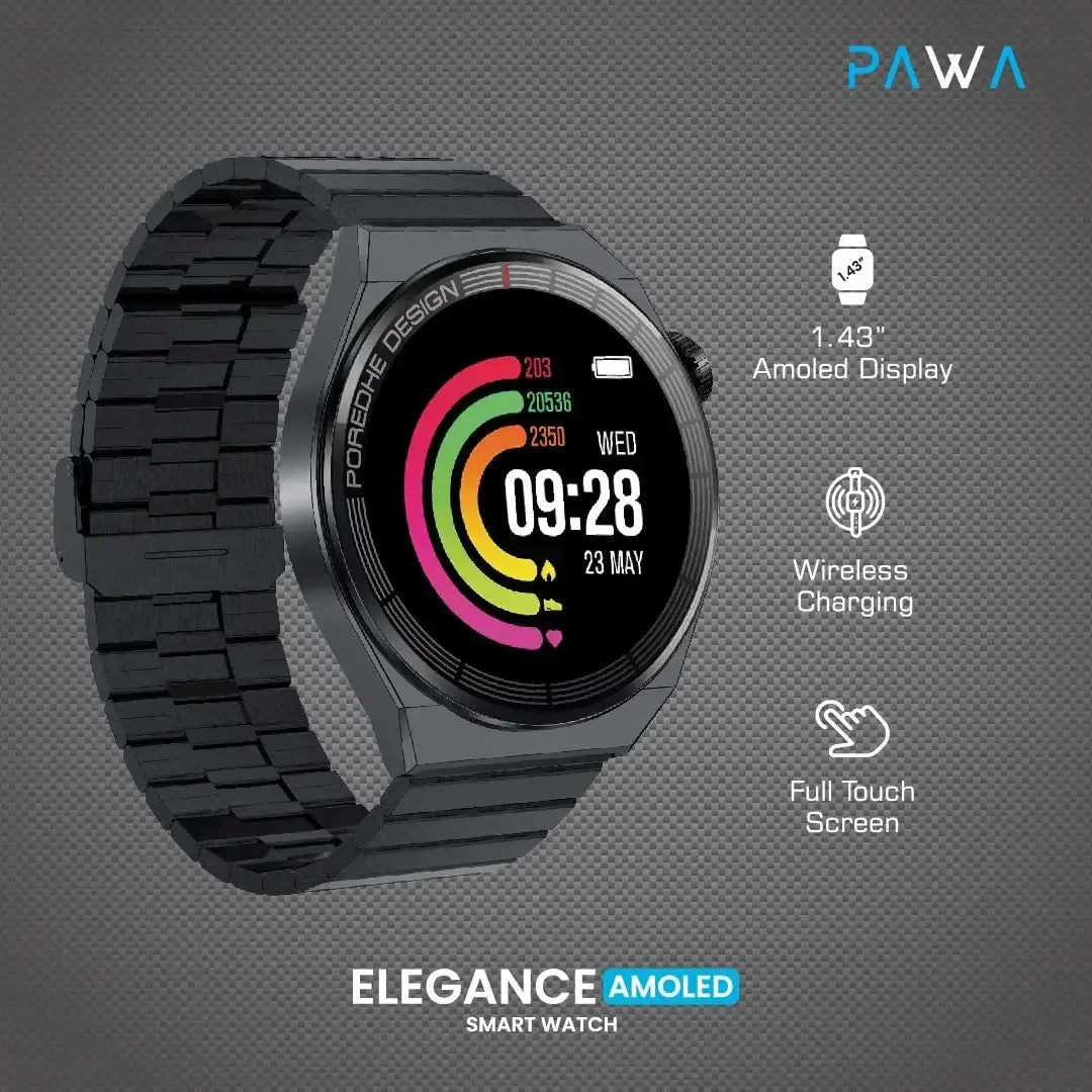 Pawa Elegance Amoled Smart Watch - Black - GulfStore.com
