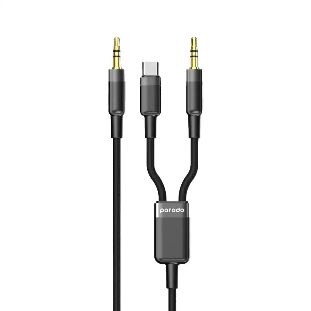 Porodo Multi-Device AUX 3.5mm|Type-C Cable(4ft/1.2m) PD-AUX2CC-BK - GulfStore.com