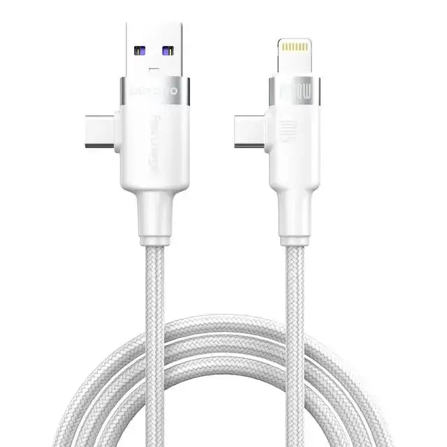 Porodo Dual Connector Universal Cable Lightning, Type-C, USB-A White