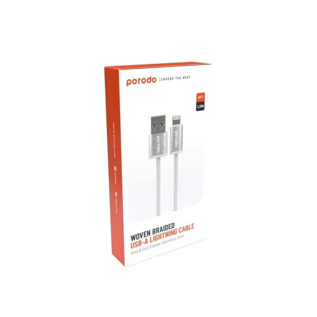 Porodo Woven 2.4A USB A to Lightning Cable 1.2M - White - GulfStore.com