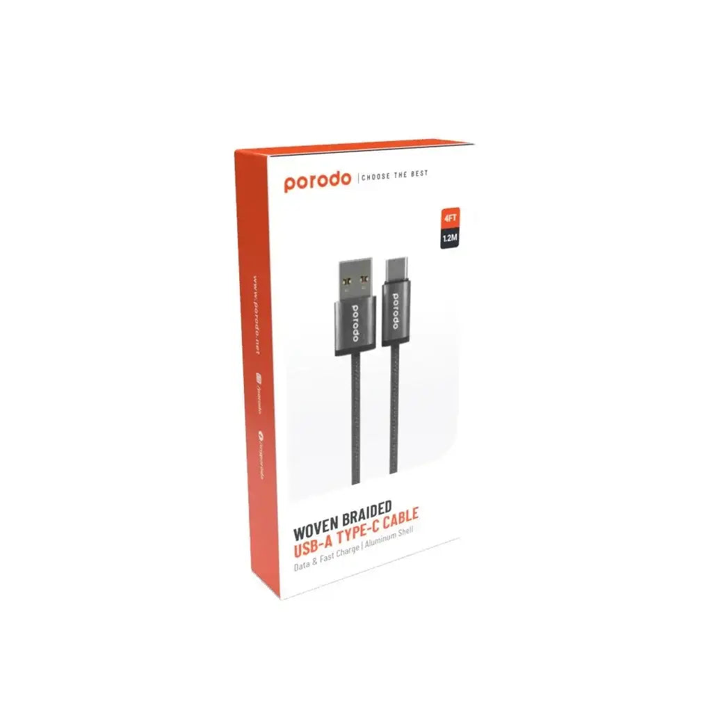 Porodo Woven 3A USB-A to Type-C Cable 1.2M - Black - GulfStore.com
