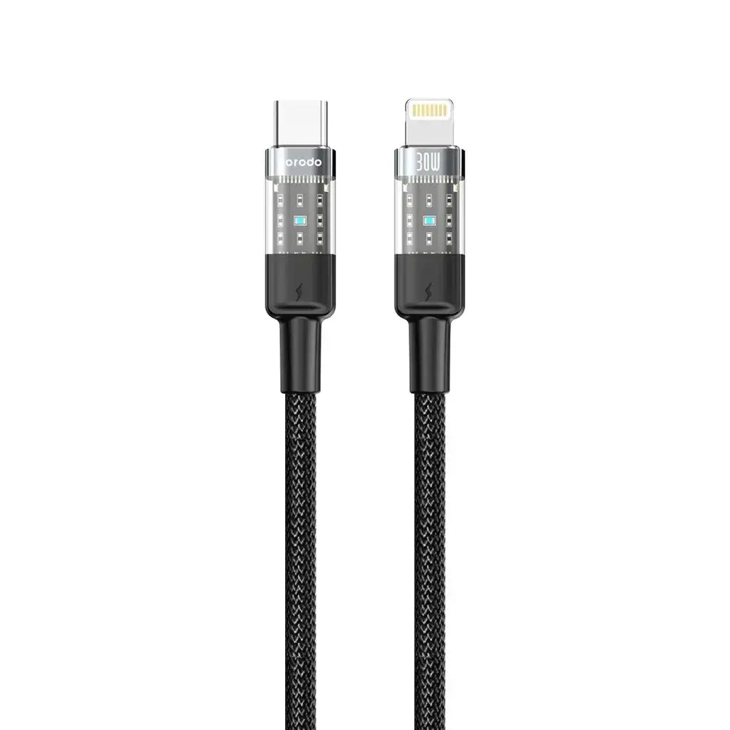 Porodo Braided 30W PD C to Lightning Fast Charging Cable with Transparent Head 1.2M - GulfStore.com