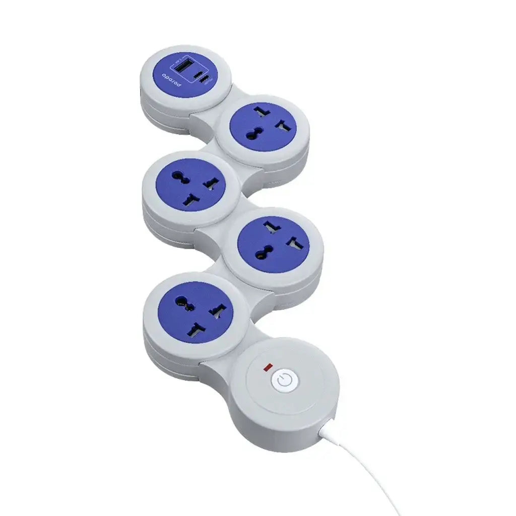 Porodo USB-A Type-C and 4 AC Multiport Socket with UK Plug 2500W PD 20W 3M- Gray - GulfStore.com