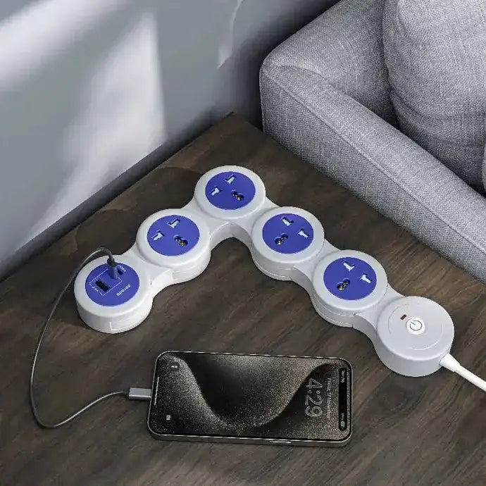 Porodo USB-A Type-C and 4 AC Multiport Socket with UK Plug 2500W PD 20W 3M- Gray - GulfStore.com