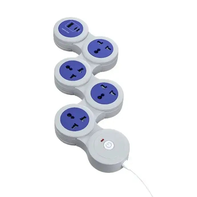 Porodo USB-A Type-C and 4 AC Multiport Socket with UK Plug 2500W PD 20W 3M- Gray - GulfStore.com