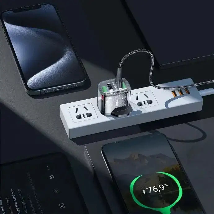 Porodo Dual Output Transparent Charger 2.4A UK with USB-A to Lightning Cable 1.2M - Black - GulfStore.com