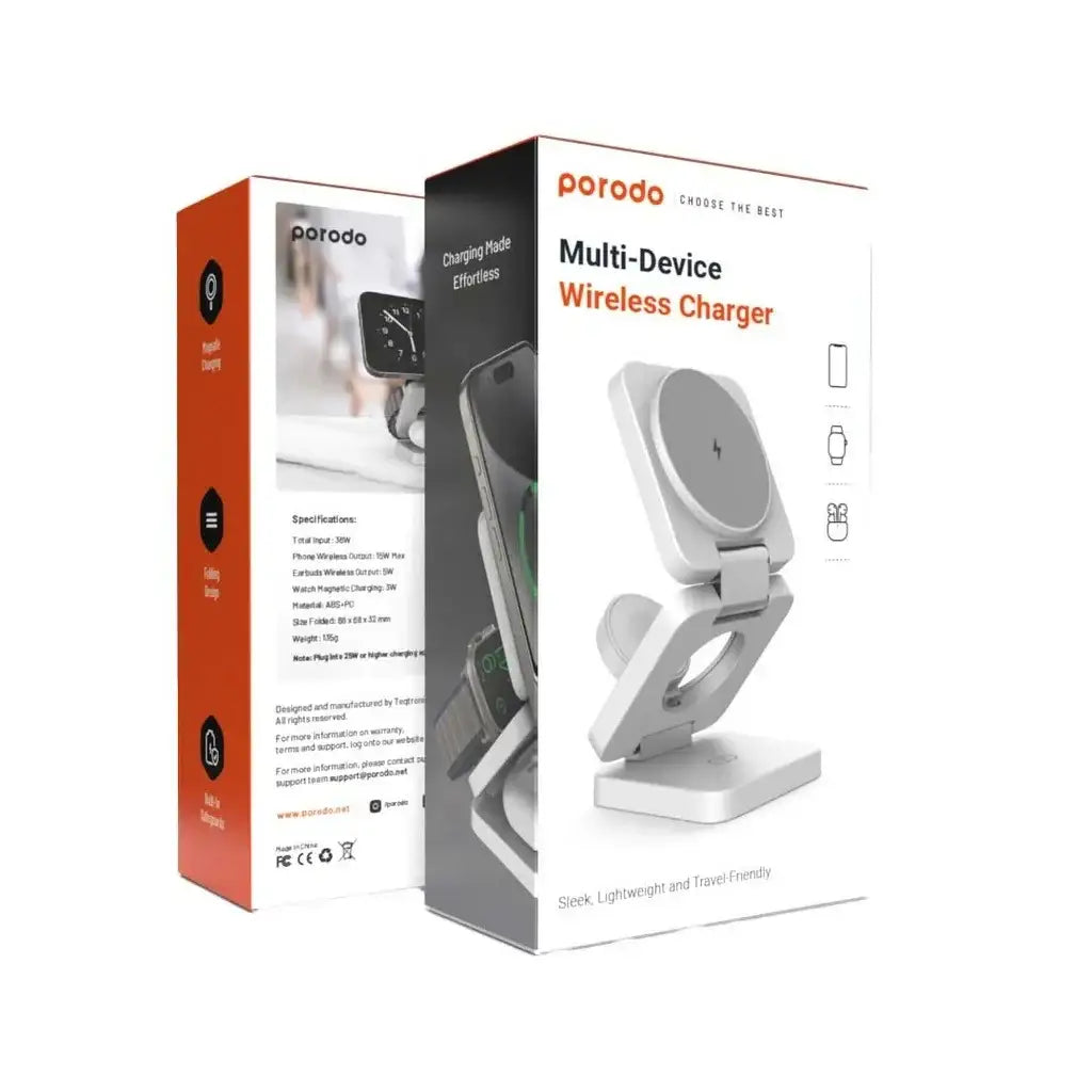 Porodo 3in1 Magsafe Wireless Foldable Fast Charger 15W - GulfStore.com
