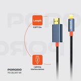 Porodo Woven Cable Lightning to HDMI - Black - GulfStore.com