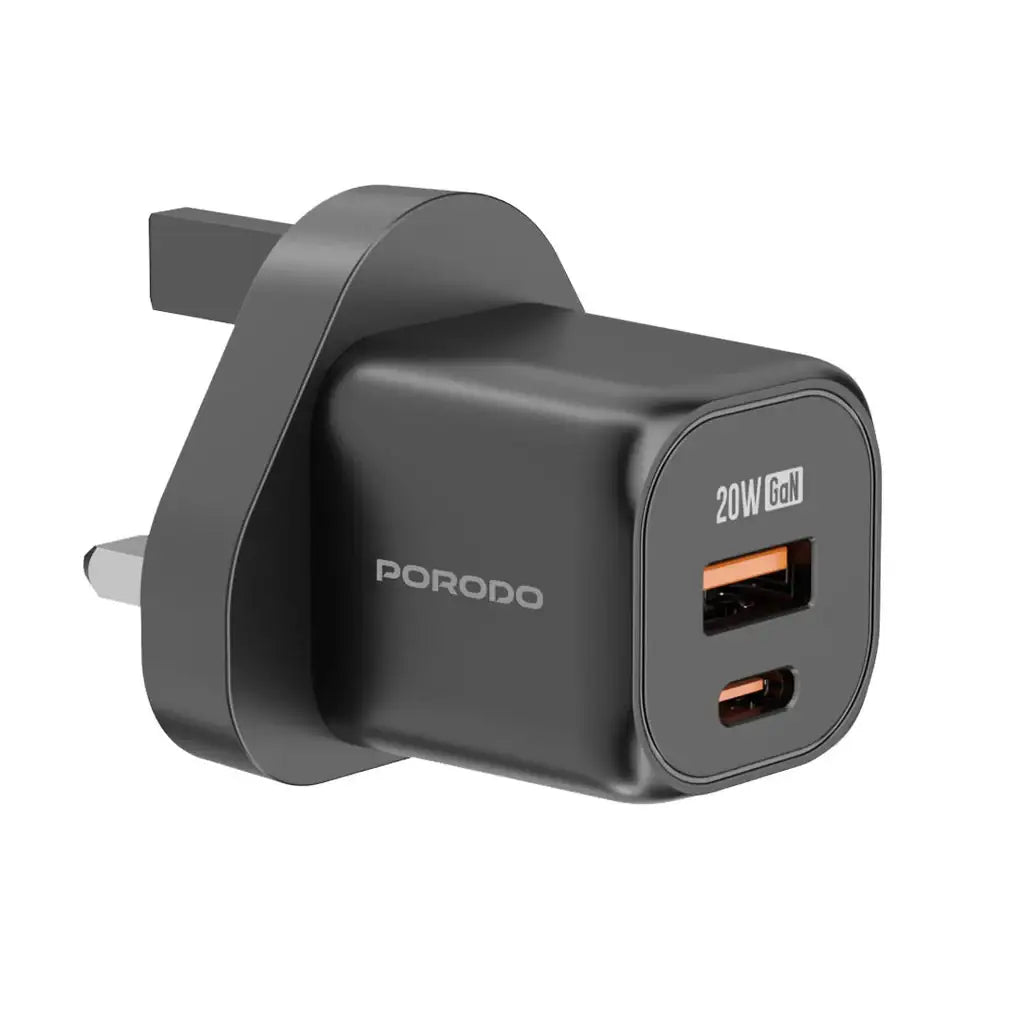Porodo GaN Dual Port Wall Chargre UK (PD-FWCH028-BK) - GulfStore.com