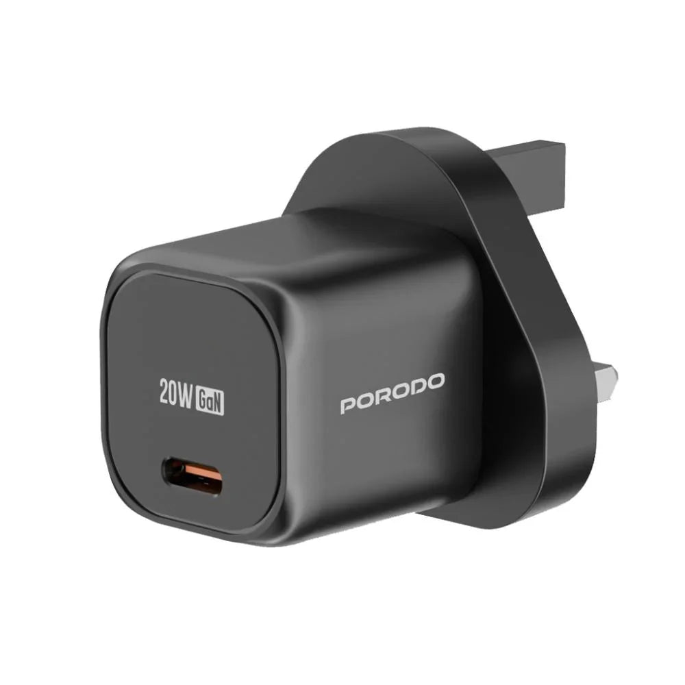 PD-FWCH027-BK-L | Porodo USB-C Power Delivery GaN Wall Charger UK | Black - GulfStore.com