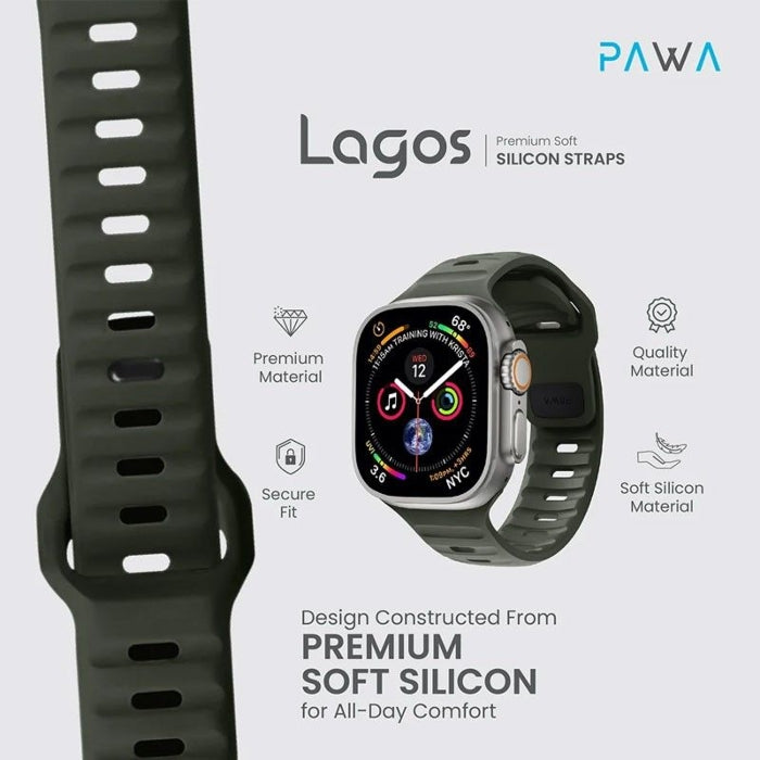 PW-WLLS49IW-AGN | PAWA Lagos Premium Soft Silicon Strap 45/49Mm | Ash Green