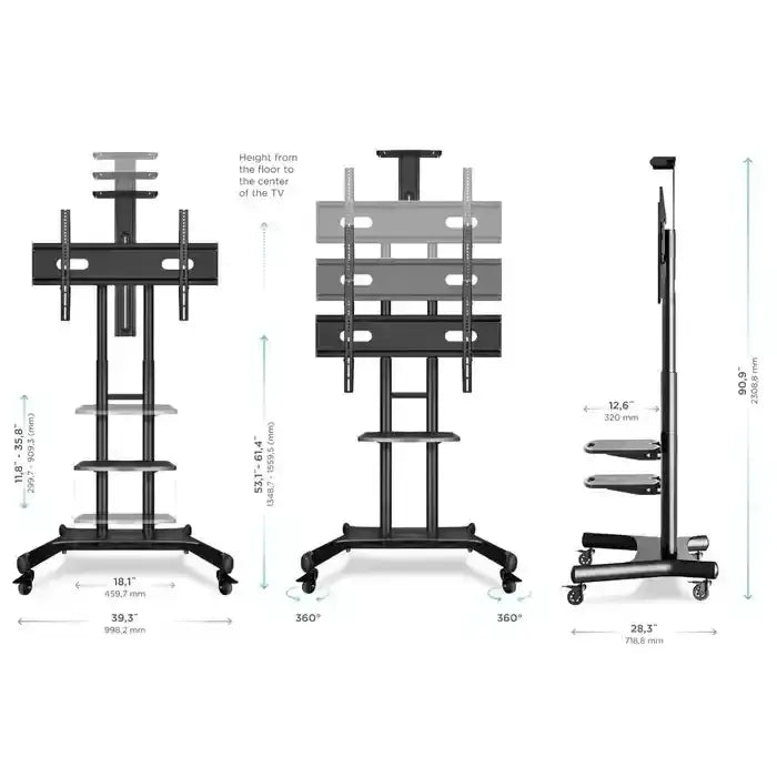 GAMVITY TROLLEY WITH WHEELS ADJUSTABLE HEIGHT MOBILE TV MOUNT STAND HEIGHT ADJUSTABLE LCD SCREEN FLOOR STAND CARTS WITH DVD SHELF (50-86INCH) - GulfStore.com