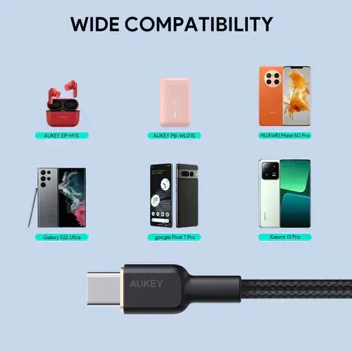 Aukey Braided Nylon USB 2.0 to USB C Cable (0.9m) - Black - GulfStore.com