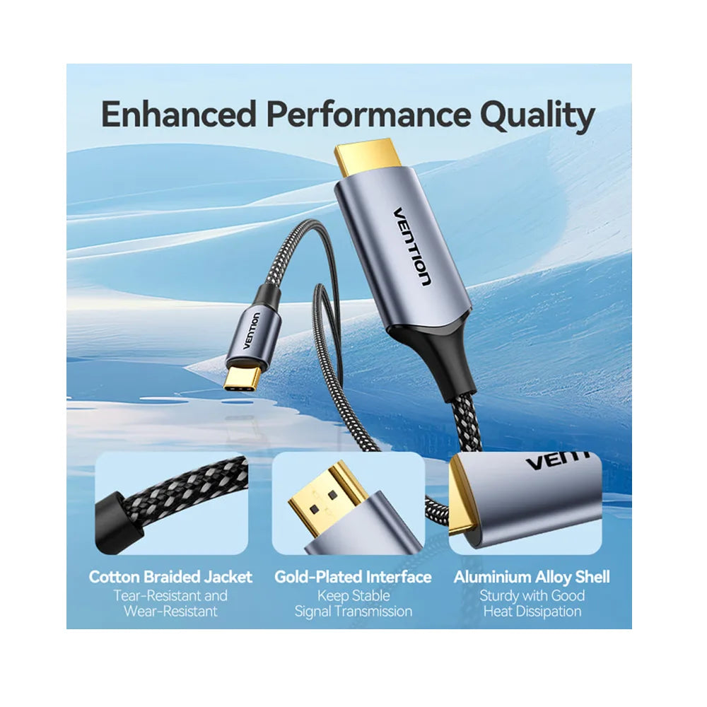 CRHHAC | Vention Cotton Braided USB-C to HDMI-A 4K HD Cable 1.8M Aluminum Alloy Type