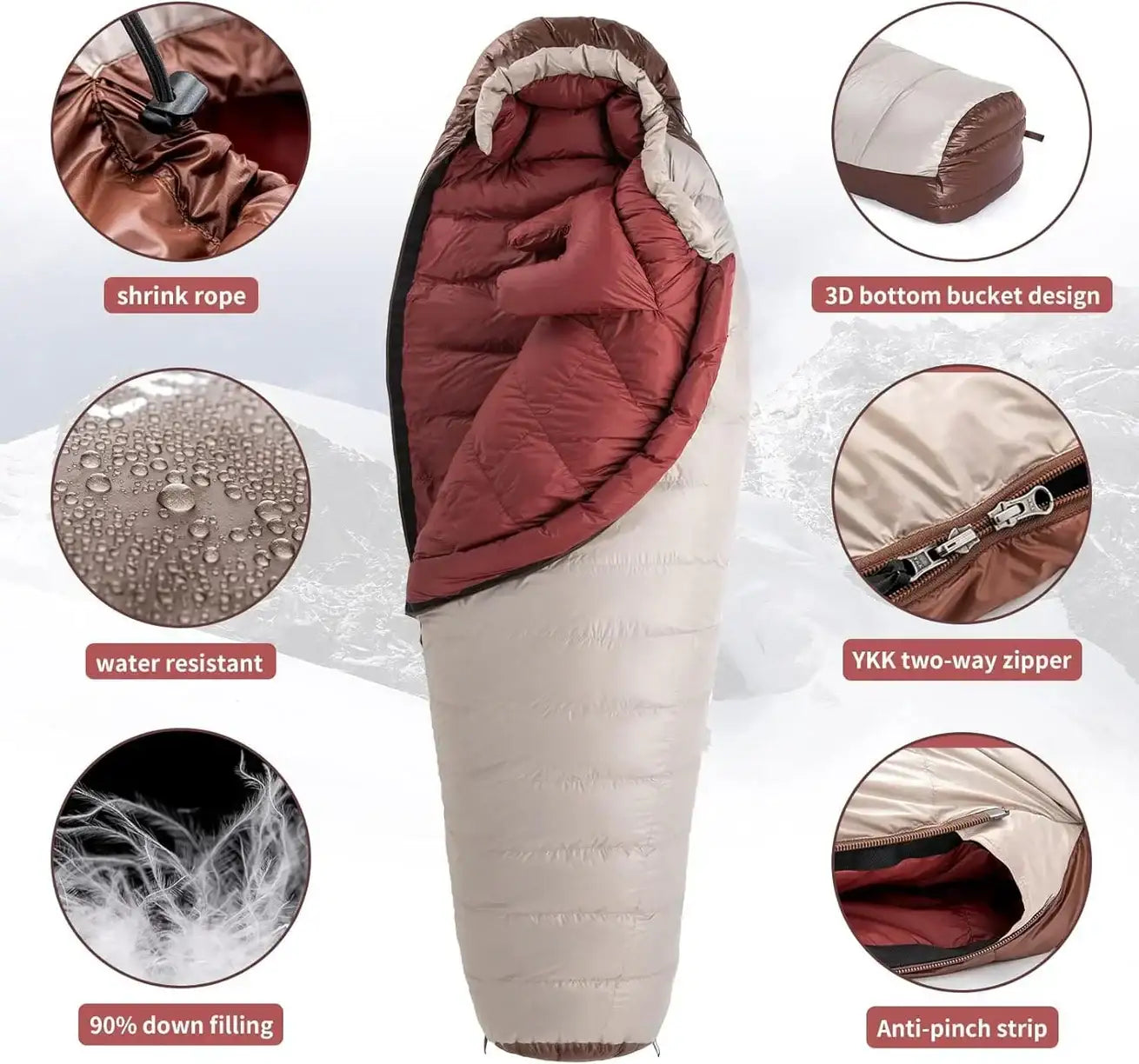 Naturehike (Snowbird) Mummy duck down sleeping Bag XL(1090G) - Smoke Brown - GulfStore.com