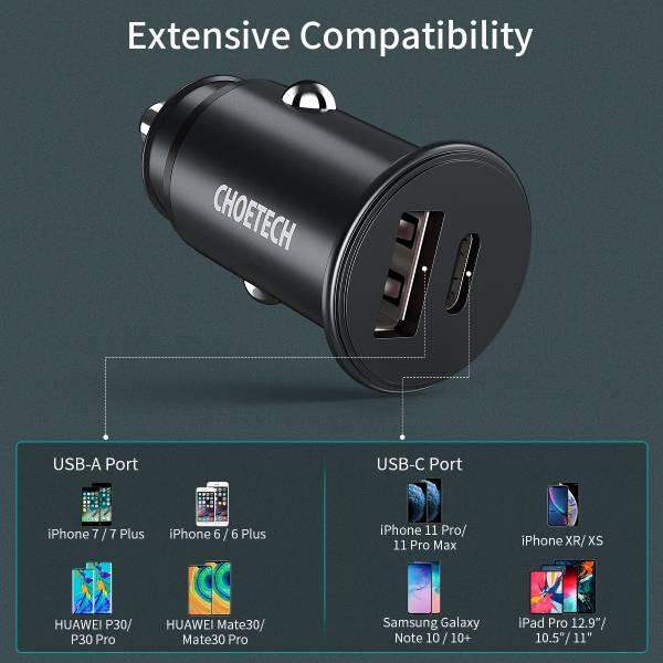 Choetech Super Mini PD 3.0, 30 W Fast Car Charger TC0006 - GulfStore.com
