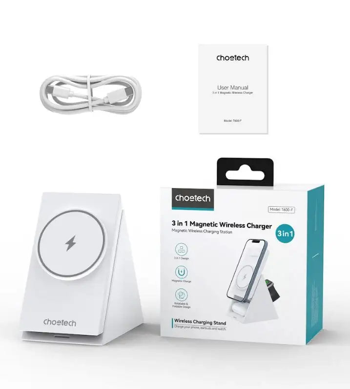 Choetech 3 in 1 wireless charging - White T600-F - GulfStore.com