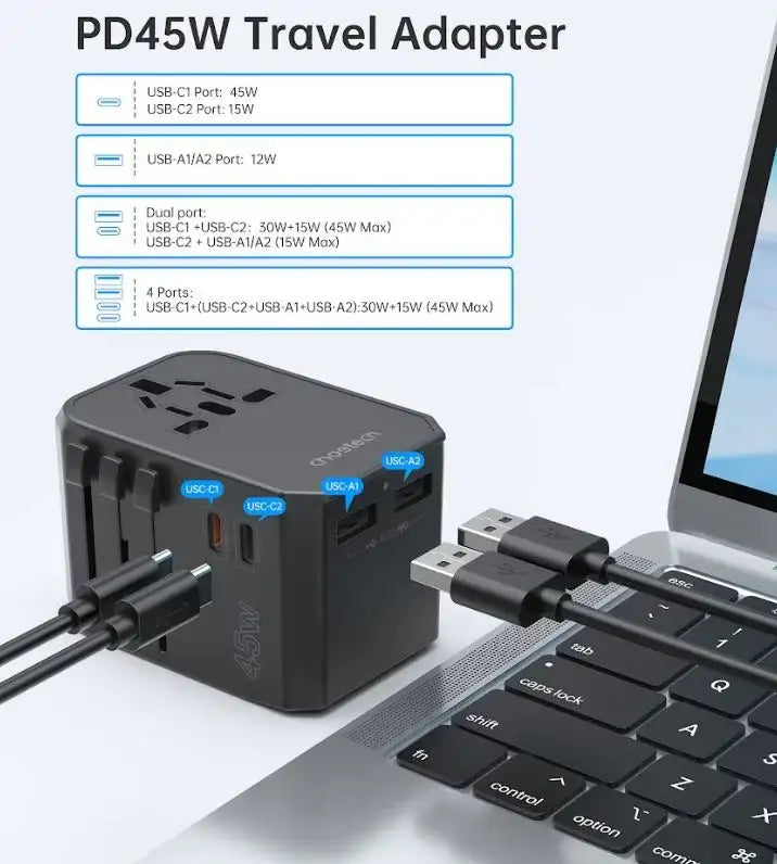 Chotech PD45W 2C+2A Travel Wall Charger black PD6045 - GulfStore.com