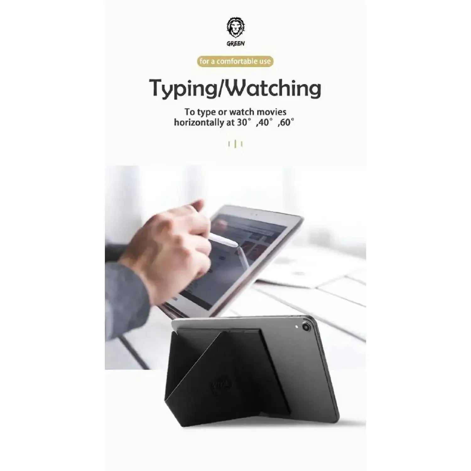 Green Premium Leather Tablet Stand 9 12.9 GNTBGRBK - Black - GulfStore.com