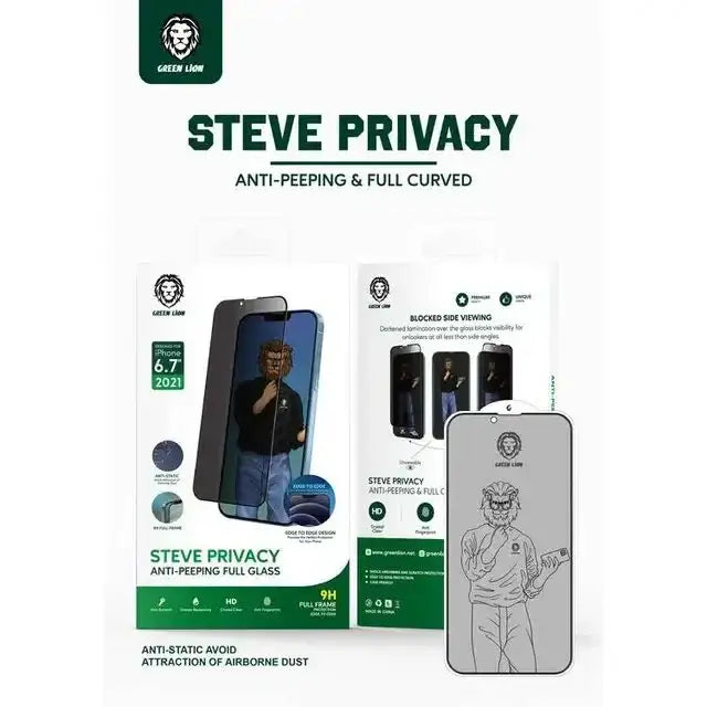 Green 9H Steve Privacy Full Glass Screen Protector for iPhone 13 Pro Max - Black - GulfStore.com