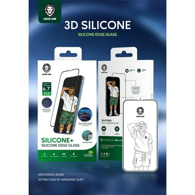 Green 3D Silicone+ Glass Screen Protector for iPhone 13 Pro 6.1 - Clear