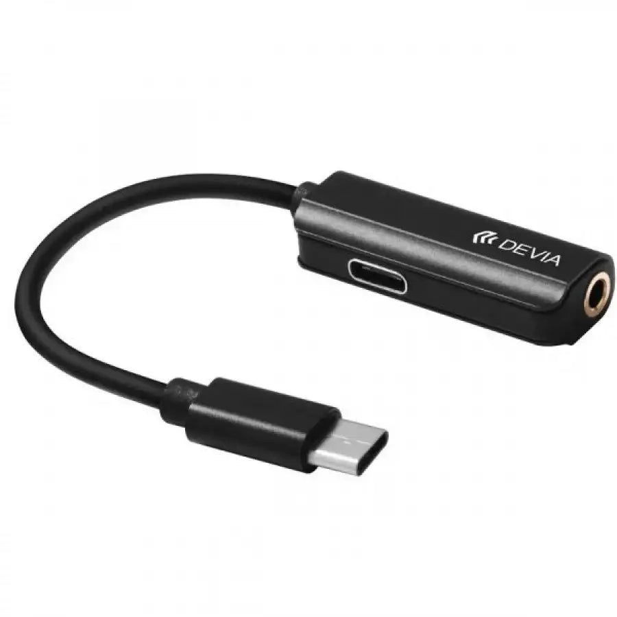 Devia Smart Type C to 3.5mm Headphone Jack Adapter with Charging - Black - GulfStore.com